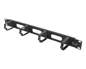DELTACO 19” kabelhanterare, metall, 4 öglor och genomföring, 1U, svart