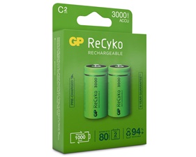 ReCyko Laddningsbara C-batterier 3000mAh 2-pack