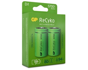 ReCyko Laddningsbara D-batterier 5700mAh 2-pack