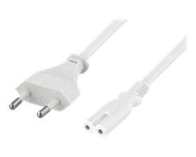 Ojordad apparatkabel 2m, CEE 7/16 till IEC 60320 C7, vit