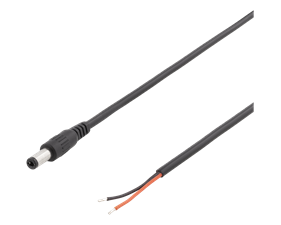 Kabel 2m, 5,5 mm DC - öppen ände, 20AWG, svart