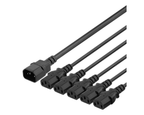 Apparatkabel 2m, IEC C14 - 5x IEC C13, 10A/250V, Y-Splitter, svart