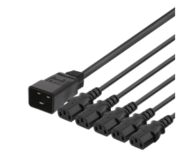 Apparatkabel 1m, IEC C20 - 5x IEC C13, 16A/250V, Y-Splitter, svart