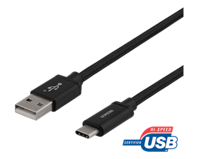 USB-C to USB-A cable, 2m, 3A, USB 2.0, braided black.