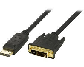 DisplayPort till DVI kabel 1m, 20-pin ha - ha, svart