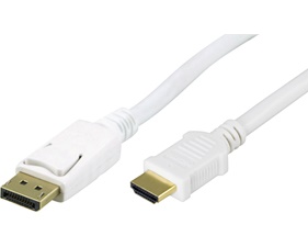 DisplayPort till HDMI kabel 1m, 20-pin ha - ha, vit
