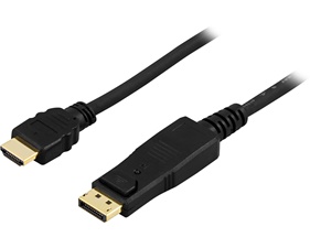 DisplayPort till HDMI kabel 3m, 20-pin ha - ha, svart