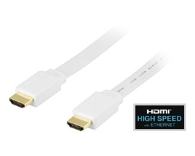 Platt HDMI kabel 0,5m, HDMI High Speed with Ethernet, vit