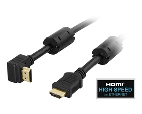Vinklad HDMI kabel 0,5m, HDMI High Speed with Ethernet, svart