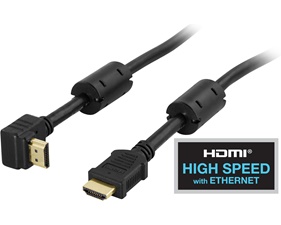 Vinklad HDMI kabel 1m, HDMI High Speed with Ethernet, svart