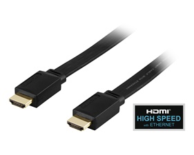 Platt HDMI kabel 1,5 m, HDMI High Speed with Ethernet, svart