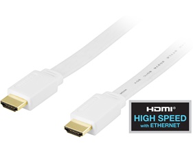 Platt HDMI kabel 2m, HDMI High Speed with Ethernet, 4K, vit