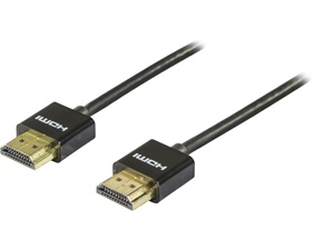 Tunn HDMI kabel 2m, HDMI High Speed with Ethernet, svart