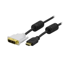 HDMI till DVI-kabel, 19-pin ha-DVI-D Single Link 24-pin ha, guldpläterade kontakter, svart/vit, 2m