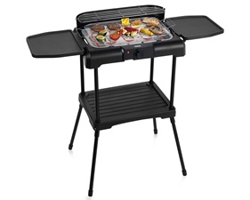 Electric grill with detachable stand and side table