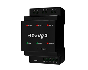 Shelly Pro 3 - three-channel relay for DIN rail.