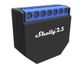 Shelly 2.5 WiFi - tvåkanalig fjärrströmbrytare med energimätning  för inbyggnad