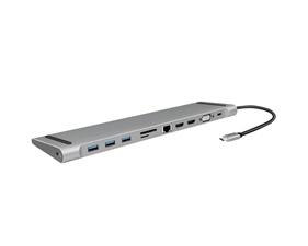 USB-C-docka 11-i-1 HDMI/VGA/RJ45/USB-C 100W