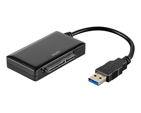 DELTACO USB 3.0 to SATA 6Gb/s adapter, for 2.5/3.5" HDD, black.