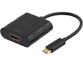 DELTACO USB-C till HDMI adapter, USB typ C hane - HDMI hona, svart