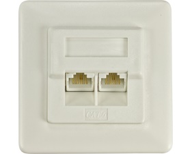DELTACO unshielded flush-mount wall outlet, 2xRJ45, Cat6, white