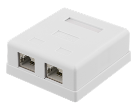 DELTACO screened wall socket, surface mount FTP 2xRJ45, Cat6A, white.