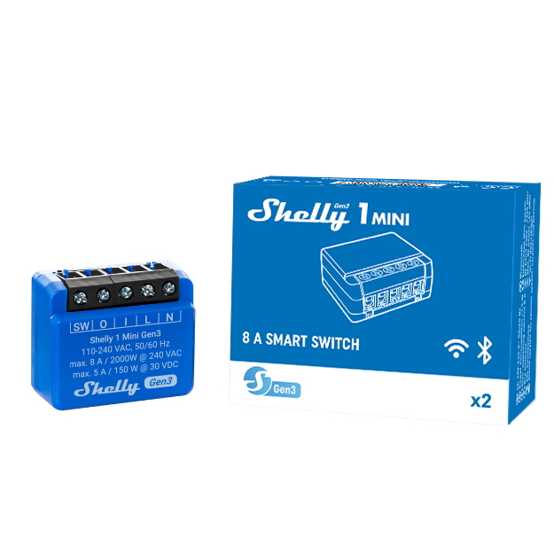 Enkanalig fjärrströmbrytare för inbyggnad WiFi & Bluetooth - Shelly 1 mini Gen3